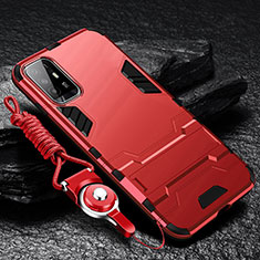 Silikon Hülle Handyhülle und Kunststoff Schutzhülle Tasche mit Ständer R01 für Oppo F19 Pro+ Plus 5G Rot