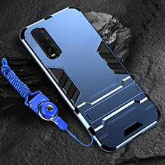 Silikon Hülle Handyhülle und Kunststoff Schutzhülle Tasche mit Ständer R01 für Oppo Find X2 Blau
