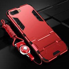 Silikon Hülle Handyhülle und Kunststoff Schutzhülle Tasche mit Ständer R01 für Oppo R17 Neo Rot