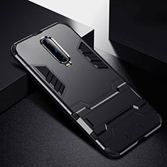 Silikon Hülle Handyhülle und Kunststoff Schutzhülle Tasche mit Ständer R01 für Oppo R17 Pro Schwarz