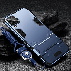 Silikon Hülle Handyhülle und Kunststoff Schutzhülle Tasche mit Ständer R01 für Samsung Galaxy A12 5G Blau