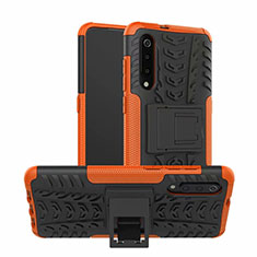 Silikon Hülle Handyhülle und Kunststoff Schutzhülle Tasche mit Ständer R01 für Samsung Galaxy A70 Orange