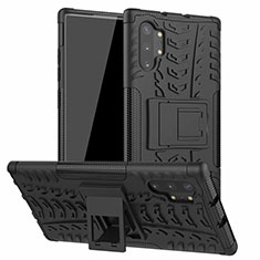 Silikon Hülle Handyhülle und Kunststoff Schutzhülle Tasche mit Ständer R01 für Samsung Galaxy Note 10 Plus 5G Schwarz