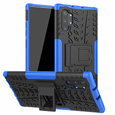 Silikon Hülle Handyhülle und Kunststoff Schutzhülle Tasche mit Ständer R01 für Samsung Galaxy Note 10 Plus Blau