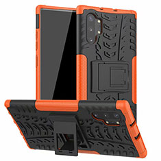 Silikon Hülle Handyhülle und Kunststoff Schutzhülle Tasche mit Ständer R01 für Samsung Galaxy Note 10 Plus Orange