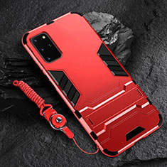 Silikon Hülle Handyhülle und Kunststoff Schutzhülle Tasche mit Ständer R01 für Samsung Galaxy S20 Plus Rot
