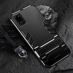 Silikon Hülle Handyhülle und Kunststoff Schutzhülle Tasche mit Ständer R01 für Samsung Galaxy S20 Ultra 5G Schwarz