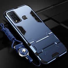 Silikon Hülle Handyhülle und Kunststoff Schutzhülle Tasche mit Ständer R01 für Vivo Y50 Blau