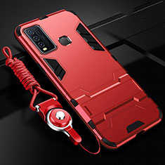 Silikon Hülle Handyhülle und Kunststoff Schutzhülle Tasche mit Ständer R01 für Vivo Y50 Rot