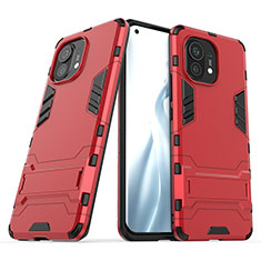 Silikon Hülle Handyhülle und Kunststoff Schutzhülle Tasche mit Ständer R01 für Xiaomi Mi 11 Lite 5G NE Rot