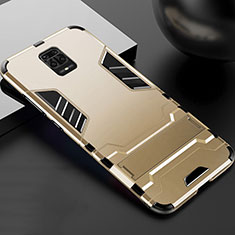 Silikon Hülle Handyhülle und Kunststoff Schutzhülle Tasche mit Ständer R01 für Xiaomi Poco M2 Pro Gold
