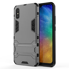 Silikon Hülle Handyhülle und Kunststoff Schutzhülle Tasche mit Ständer R01 für Xiaomi Redmi 9i Grau