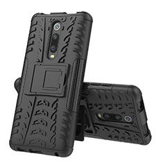 Silikon Hülle Handyhülle und Kunststoff Schutzhülle Tasche mit Ständer R01 für Xiaomi Redmi K20 Pro Schwarz