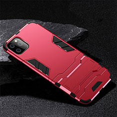 Silikon Hülle Handyhülle und Kunststoff Schutzhülle Tasche mit Ständer R02 für Apple iPhone 11 Pro Rot