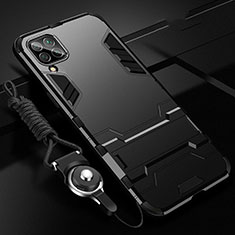 Silikon Hülle Handyhülle und Kunststoff Schutzhülle Tasche mit Ständer R02 für Huawei P40 Lite Schwarz