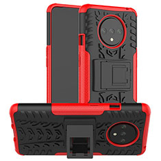 Silikon Hülle Handyhülle und Kunststoff Schutzhülle Tasche mit Ständer R02 für OnePlus 7T Rot