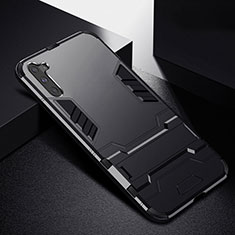 Silikon Hülle Handyhülle und Kunststoff Schutzhülle Tasche mit Ständer R02 für Samsung Galaxy Note 10 Schwarz