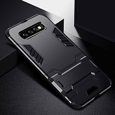 Silikon Hülle Handyhülle und Kunststoff Schutzhülle Tasche mit Ständer R02 für Samsung Galaxy S10 Schwarz