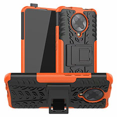 Silikon Hülle Handyhülle und Kunststoff Schutzhülle Tasche mit Ständer R02 für Xiaomi Poco F2 Pro Orange