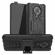 Silikon Hülle Handyhülle und Kunststoff Schutzhülle Tasche mit Ständer R02 für Xiaomi Poco F2 Pro Schwarz