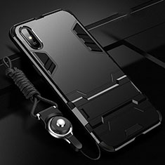 Silikon Hülle Handyhülle und Kunststoff Schutzhülle Tasche mit Ständer R02 für Xiaomi Redmi 9A Schwarz