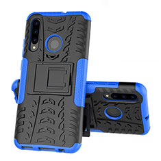Silikon Hülle Handyhülle und Kunststoff Schutzhülle Tasche mit Ständer R03 für Huawei Honor 20i Blau