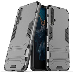 Silikon Hülle Handyhülle und Kunststoff Schutzhülle Tasche mit Ständer R03 für Huawei Honor 20S Grau