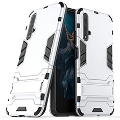 Silikon Hülle Handyhülle und Kunststoff Schutzhülle Tasche mit Ständer R03 für Huawei Honor 20S Weiß