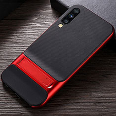 Silikon Hülle Handyhülle und Kunststoff Schutzhülle Tasche mit Ständer R03 für Samsung Galaxy A70S Rot