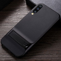 Silikon Hülle Handyhülle und Kunststoff Schutzhülle Tasche mit Ständer R03 für Samsung Galaxy A70S Schwarz