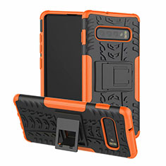 Silikon Hülle Handyhülle und Kunststoff Schutzhülle Tasche mit Ständer R03 für Samsung Galaxy S10 Plus Orange