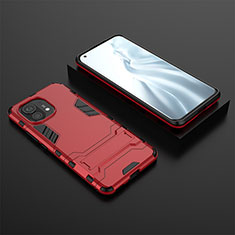 Silikon Hülle Handyhülle und Kunststoff Schutzhülle Tasche mit Ständer R03 für Xiaomi Mi 11 Lite 5G Rot
