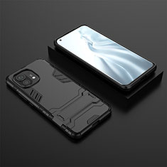 Silikon Hülle Handyhülle und Kunststoff Schutzhülle Tasche mit Ständer R03 für Xiaomi Mi 11 Lite 5G Schwarz