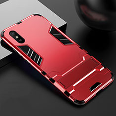 Silikon Hülle Handyhülle und Kunststoff Schutzhülle Tasche mit Ständer R03 für Xiaomi Redmi 9i Rot