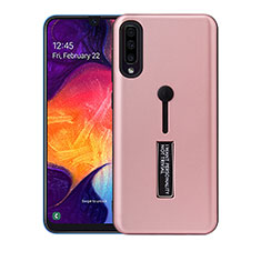 Silikon Hülle Handyhülle und Kunststoff Schutzhülle Tasche mit Ständer R04 für Samsung Galaxy A70S Rosegold