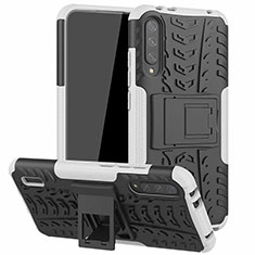 Silikon Hülle Handyhülle und Kunststoff Schutzhülle Tasche mit Ständer R04 für Xiaomi Mi A3 Weiß