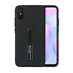 Silikon Hülle Handyhülle und Kunststoff Schutzhülle Tasche mit Ständer R05 für Xiaomi Redmi 9A Schwarz