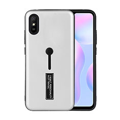 Silikon Hülle Handyhülle und Kunststoff Schutzhülle Tasche mit Ständer R05 für Xiaomi Redmi 9A Silber