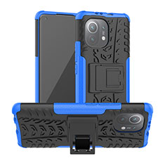 Silikon Hülle Handyhülle und Kunststoff Schutzhülle Tasche mit Ständer R06 für Xiaomi Mi 11 5G Blau