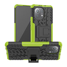Silikon Hülle Handyhülle und Kunststoff Schutzhülle Tasche mit Ständer R06 für Xiaomi Mi 11 Lite 5G NE Grün