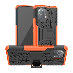 Silikon Hülle Handyhülle und Kunststoff Schutzhülle Tasche mit Ständer R06 für Xiaomi Mi 11 Lite 5G NE Orange