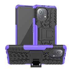Silikon Hülle Handyhülle und Kunststoff Schutzhülle Tasche mit Ständer R06 für Xiaomi Mi 11 Lite 5G NE Violett
