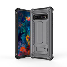 Silikon Hülle Handyhülle und Kunststoff Schutzhülle Tasche mit Ständer T01 für Samsung Galaxy S10 Grau