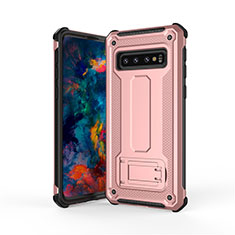 Silikon Hülle Handyhülle und Kunststoff Schutzhülle Tasche mit Ständer T01 für Samsung Galaxy S10 Rosegold