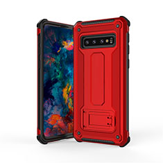 Silikon Hülle Handyhülle und Kunststoff Schutzhülle Tasche mit Ständer T01 für Samsung Galaxy S10 Rot