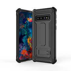 Silikon Hülle Handyhülle und Kunststoff Schutzhülle Tasche mit Ständer T01 für Samsung Galaxy S10 Schwarz