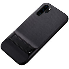 Silikon Hülle Handyhülle und Kunststoff Schutzhülle Tasche mit Ständer Z01 für Huawei P30 Pro Schwarz