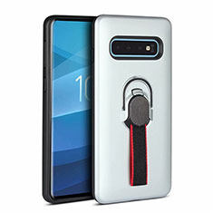 Silikon Hülle Handyhülle und Kunststoff Schutzhülle Tasche R01 für Samsung Galaxy S10 Plus Silber