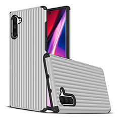 Silikon Hülle Handyhülle und Kunststoff Schutzhülle Tasche U02 für Samsung Galaxy Note 10 Silber