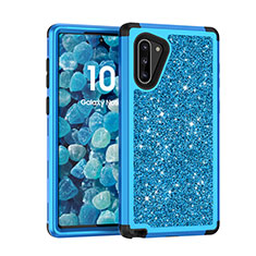 Silikon Hülle Handyhülle und Kunststoff Schutzhülle Tasche Vorder und Rückseite 360 Grad Bling-Bling für Samsung Galaxy Note 10 Blau